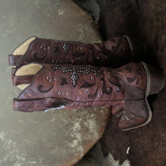 CORRAL C1104 Distressed brown/python cowgirl boots blingy cross snip toe sz6 NWT - Picture 4 of 15